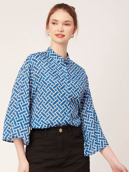 Moomaya - Printed Flared Sleeve Oversize Women Shirt