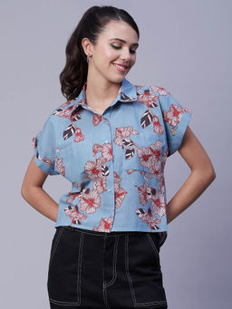 Moomaya - Printed Button Collared Shirt for Women