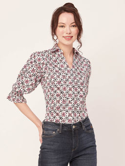 Moomaya - Womens Printed Collared Shirt Top