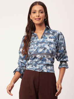 Moomaya - Womens Printed Collared Shirt Top