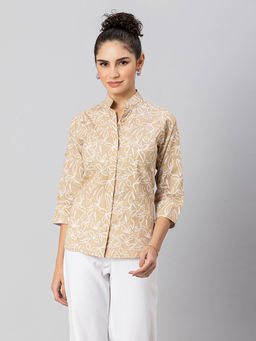 Moomaya - Women Cotton Mandarin Collar Shirt