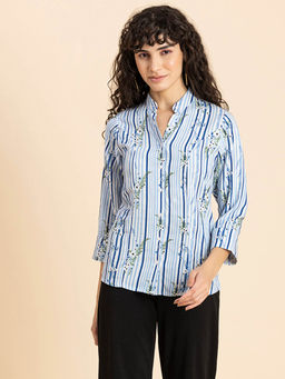 Moomaya - Women Cotton Mandarin Collar Shirt