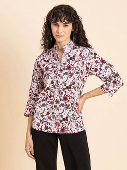 Moomaya - Women Cotton Mandarin Collar Shirt