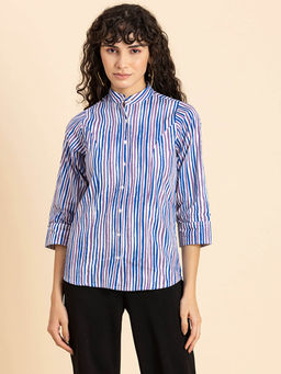 Moomaya - Women Cotton Mandarin Collar Shirt