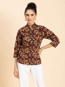 Moomaya - Women Cotton Mandarin Collar Shirt