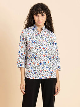 Moomaya - Women Cotton Mandarin Collar Shirt