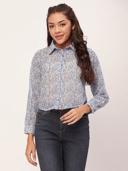 Moomaya - Printed Collared Sheer Shirt