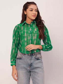 Moomaya - Printed Collared Sheer Shirt