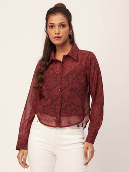 Moomaya - Printed Collared Sheer Shirt