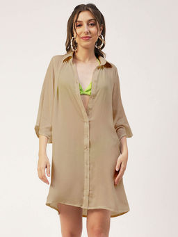 Moomaya - Solid Women Long Cover Up Shirt