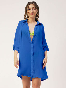 Moomaya - Solid Women Long Cover Up Shirt