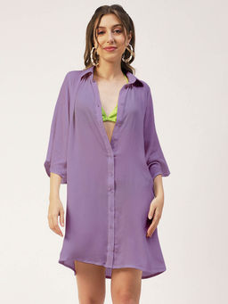 Moomaya - Solid Women Long Cover Up Shirt