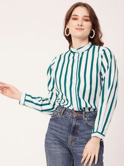 Moomaya - Cotton Stripes Print Summer Shirt for Women