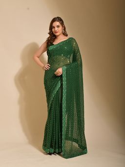 Odette - Green Georgette Designer Saree with Unstitched Blouse
