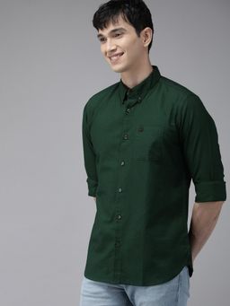 The Bear House - Men Green Solid Slim Fit Casual Shirt