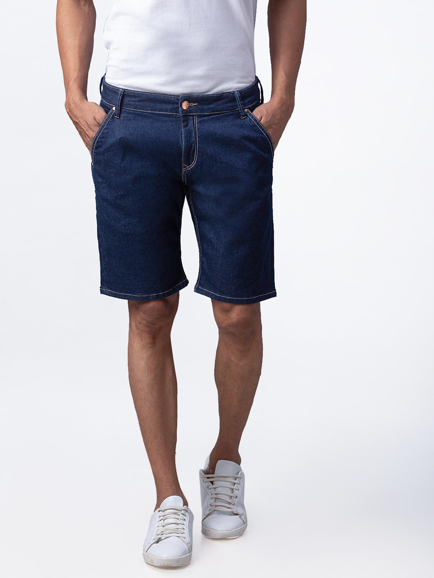 Spykar Blue Cotton Regular Fit Shorts 