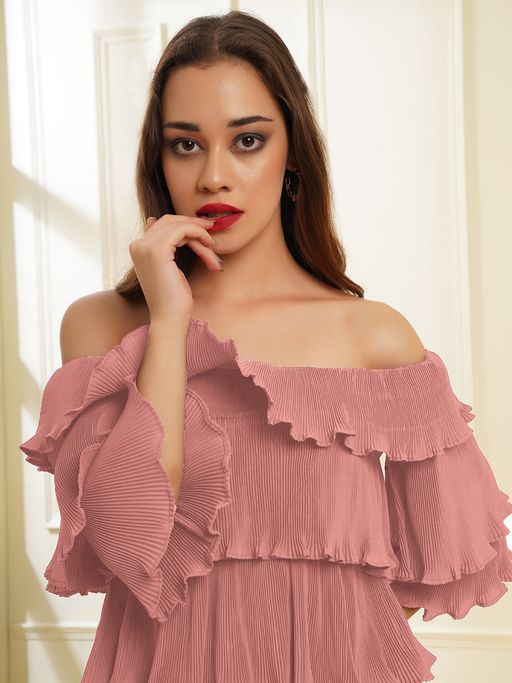 Buy Attic Salt Multi Tier Imaginative Pink Pleat Dress Online