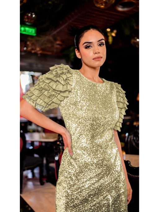 Fashion Gold Frill Dress Buy Attic Salt Gold Dramatic Sleeve