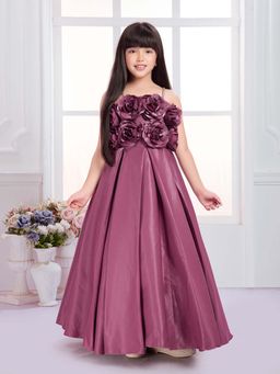 Tiny Kingdom - Magenta Silk Sleeveless Self Design Gown