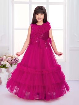 Tiny Kingdom - Pink Net Woven Sleeveless Sequin Designed Gown