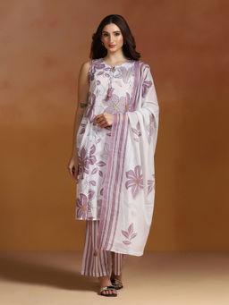 Shree - Cotton Purple Printed Kurta Comfort Pant with Dupatta