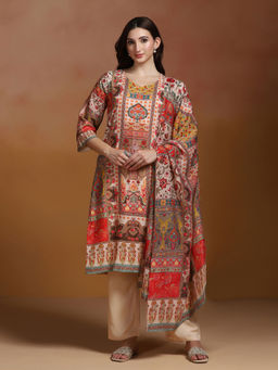 Shree - Liva Pink Multi-Color Printed Kurta Comfort Pant with Dupatta