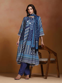 Shree - Liva Blue Printed Kurta Comfort Pant with Dupatta