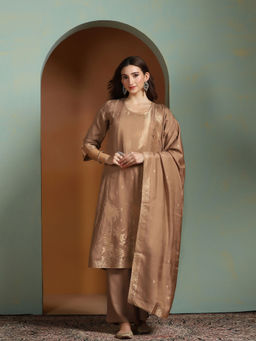 Shree - Viscose Jacquard Brown Kurta Comfort Pant with Dupatta