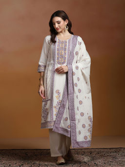 Shree - Cotton Jacquard Off White Kurta Comfort Pant with Dupatta