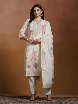 Shree - Cotton Jacquard Off White Kurta Comfort Pant with Dupatta