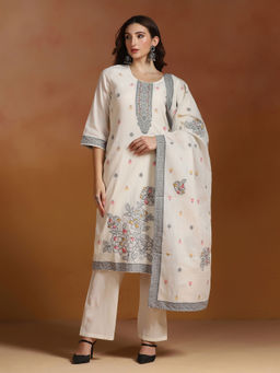 Shree - Cotton Jacquard Off White Kurta Comfort Pant with Dupatta