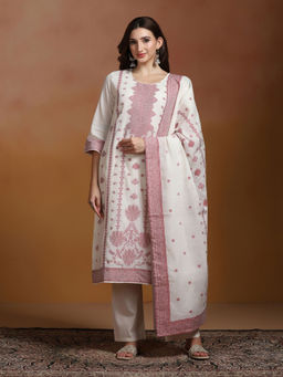 Shree - Cotton Jacquard Off White Kurta Comfort Pant with Dupatta
