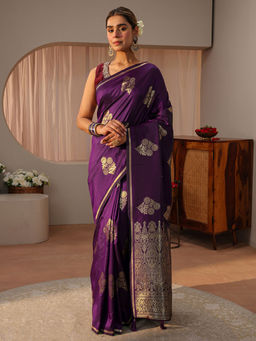 Libas - Purple woven design saree with Unstitched Blouse