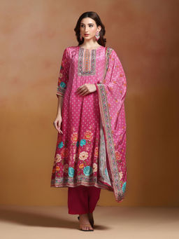 Shree - Natural Crepe Pink Printed Kurta Comfort Pant with Dupatta