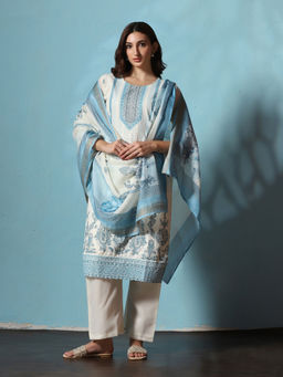 Shree - Chanderi Off-White Embroidered Kurta Comfort Pant with Dupatta