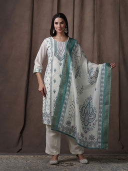 Shree - Chanderi Off-White Embroidered Kurta Comfort Pant with Dupatta