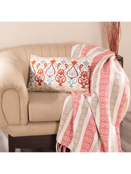 Maspar - Hues Nouveau Tradition Kaleen Global Cotton Fiery Print and Embroidery Medium Cushion Cover