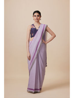 Dressfolk - Handwoven Pure Cotton Lavender Saree With Unstitched Blouse