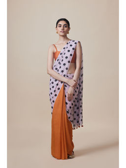 Dressfolk - Handwoven Pure Cotton Multi-Color And Polka Dot Print Saree With Unstitched Blouse