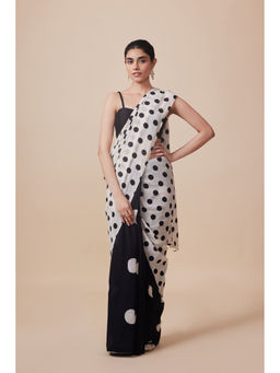Dressfolk - Handwoven Pure Cotton Multi-Color Polka Dot Print Saree With Unstitched Blouse