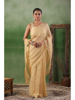 Geroo Luxe - Gold Crushed Tissue Saree with Unstitched Blouse