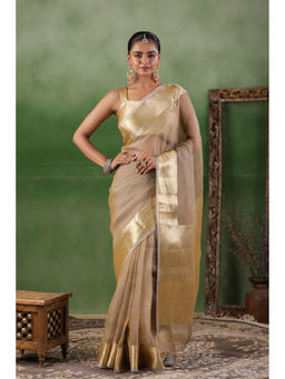 Geroo Luxe - Gold Tissue Zari Border Saree with Unstitched Blouse