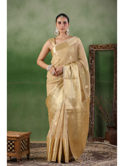 Geroo Luxe - Gold Floral Tissue Saree with Unstitched Blouse