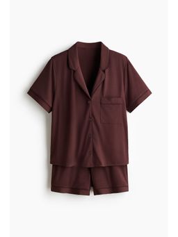 H&M - Women Brown Viscose-Blend Shirt with Shorts