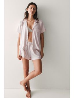 H&M - Women Pink Viscose-Blend Shirt with Shorts