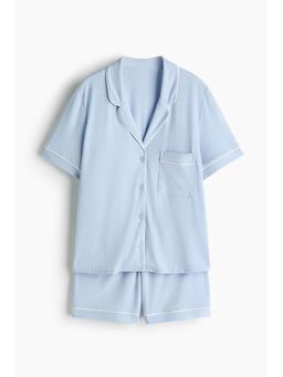 H&M - Women Blue Viscose-Blend Shirt with Shorts
