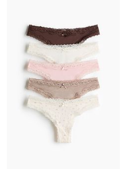 H&M - Women Pink 5-Pack Cotton And Lace Brazilian Briefs