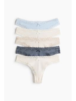 H&M - Women Blue 5-Pack Cotton And Lace Brazilian Briefs