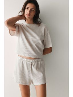 H&M - Women Beige Waffled Top and Shorts