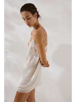 H&M - Women Beige Lace-Trimmed Satin Nightslip